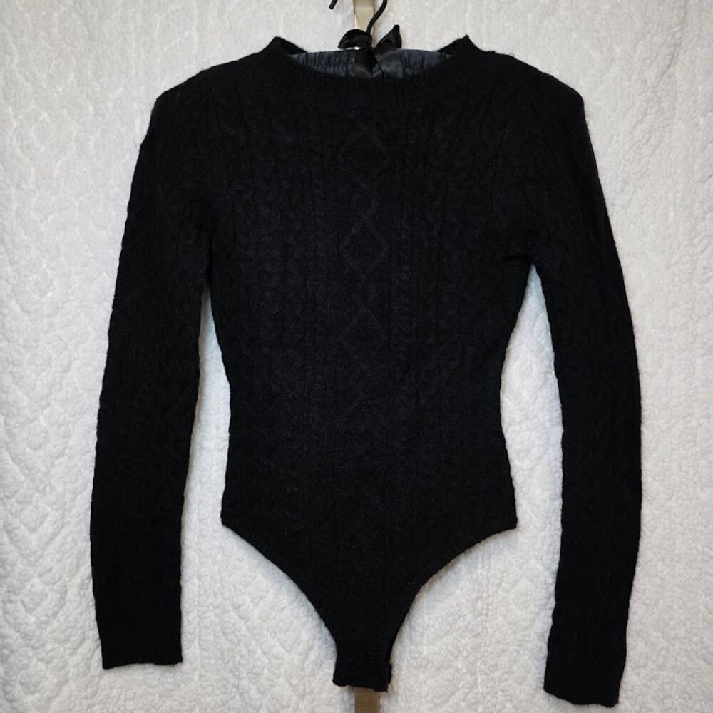 POL Open Back Cable Knit Body Suit in Black Size S